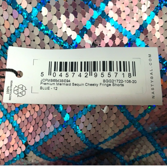 NWT Nasty Gal Premium Mermaid Embellished Sequin Cheeky Fringe Shorts Sz US 8 - Picture 4 of 8